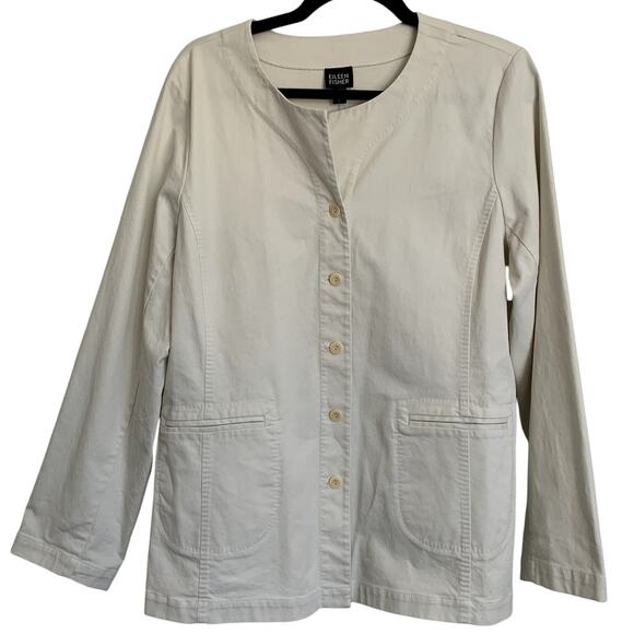 NWT Eileen Fisher Round Neck Jacket in Bone - Picture 1 of 11